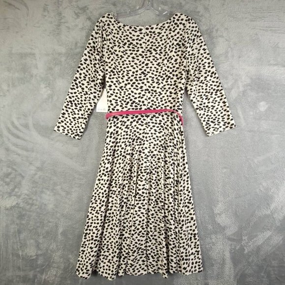 Harper Rose Womens Fit & Flare Dress Ivory Midi Cheetah Print Zip Stretch 14 New - Picture 2 of 8